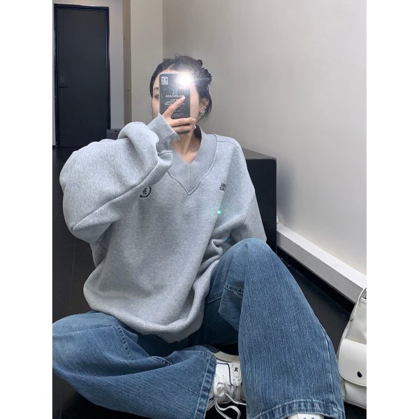 Oversized Heavy-Duty V-Neck Sweatshirt For Cheap - Image 5