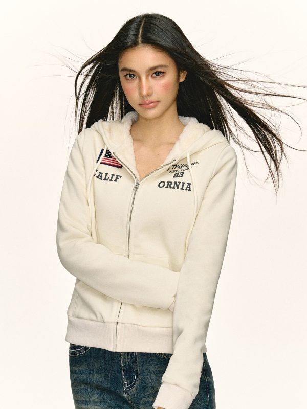 Retro Velvet Hooded Cardigan Sweatshirt Supply - Image 2