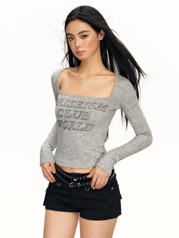 Retro Square Neck Long-Sleeve Top Supply - Image 3