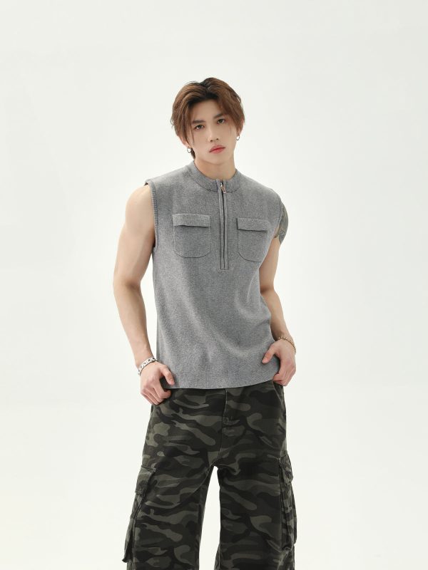 Casual Wear Sleeveless Half-Zip Vest Online Hot Sale - Image 4