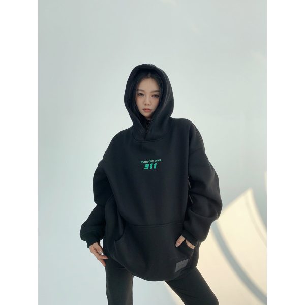 Minimalist Embroidered Velvet Hoodie Sale