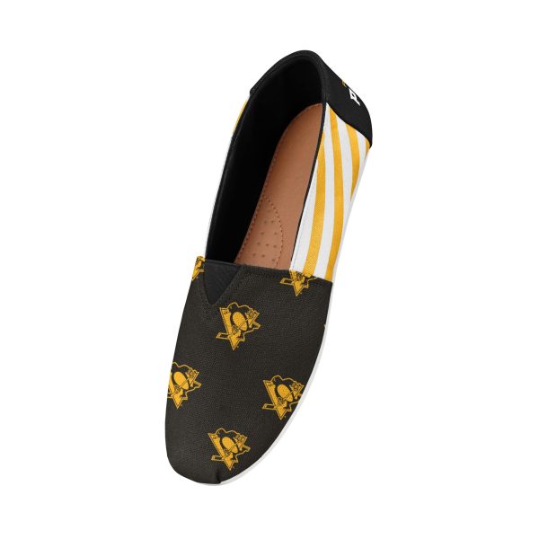 Pittsburgh Penguins NHL Womens Stripe Canvas Slip On Shoes Online Sale - Image 3